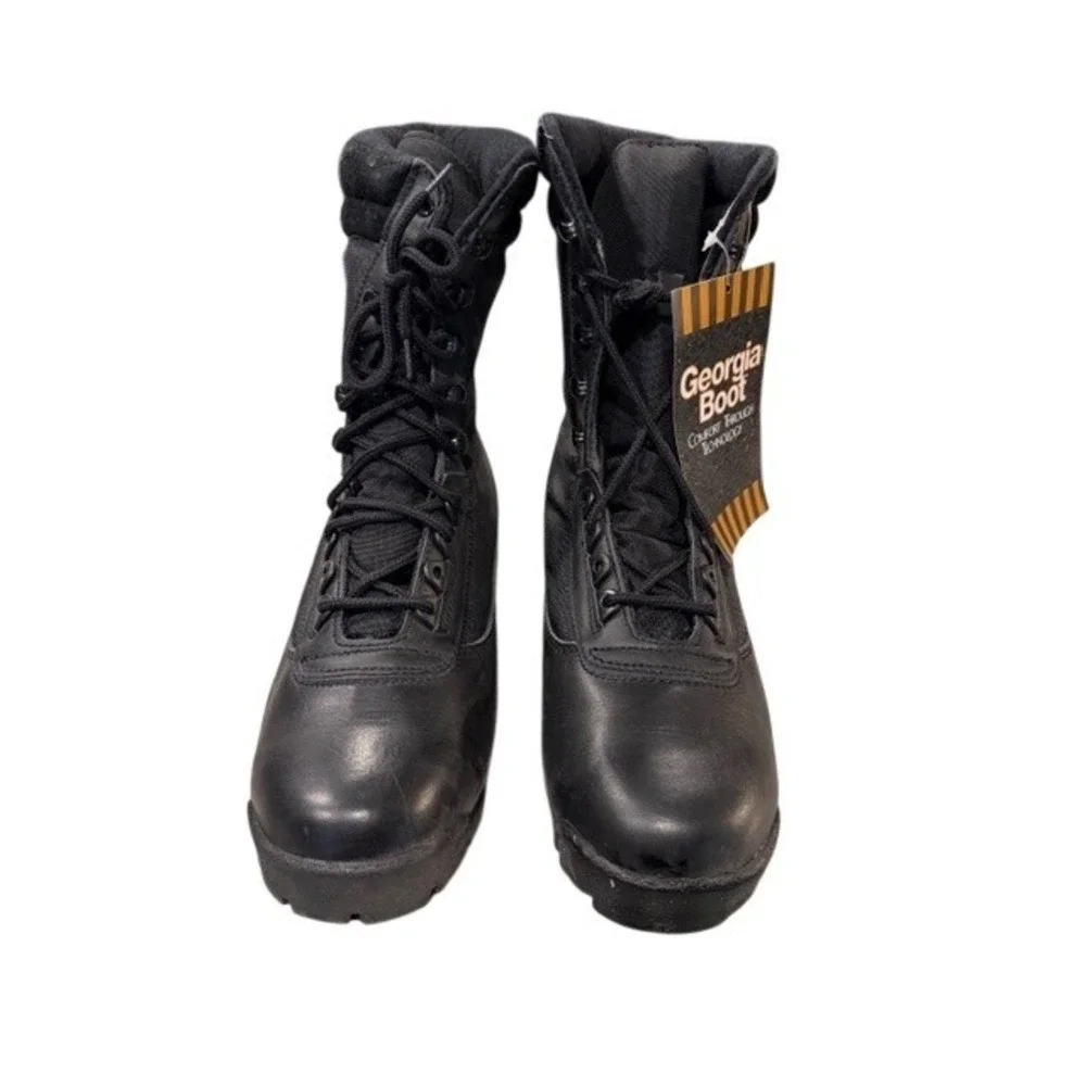Georgia Boot Mens 9 Inch Military Work Boots Black Leather Lace Up 11 W New‎
